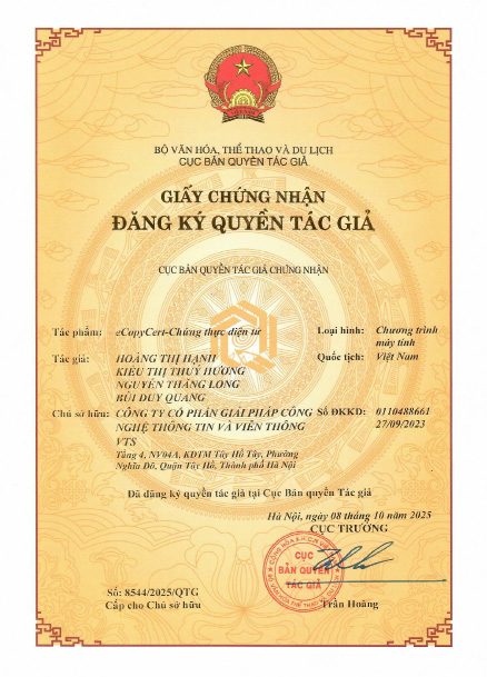 Copyright registration certificate eCopyCert — Electronic certification solution