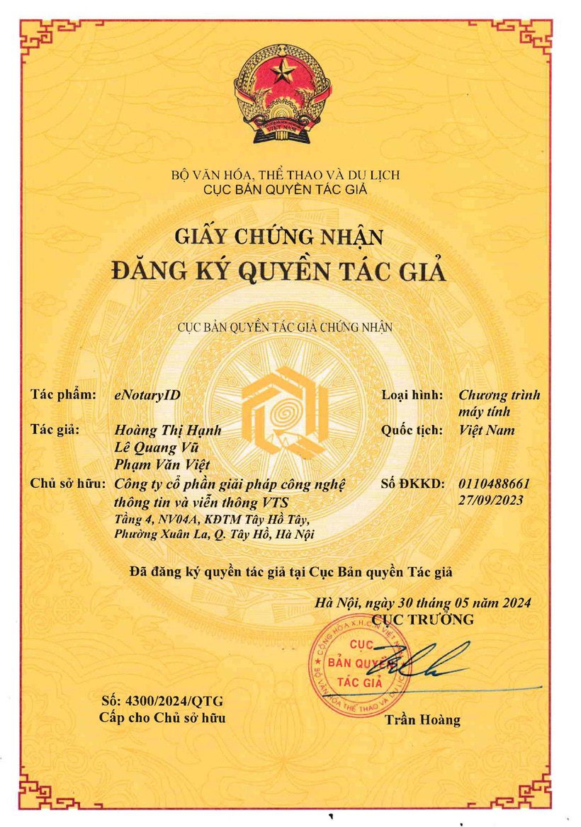 Giấy chứng nhận quyền tác giả eNotaryID 1
